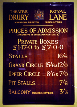 drury lane theatre notice board prices 1946